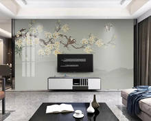 Beibehang personalizado moderno novo estilo chinês pintados à mão magnólia flor pássaro quarto fundo papel de parede 2024 - compre barato