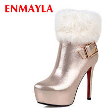 ENMAYLA White Gold Silver Black High Heels Women Boots Pointed Toe Platform Ankle Boots Women Patent Leather Shoes Winter Boots 2024 - buy cheap