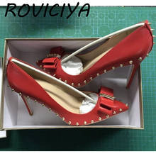 Red rivets 12cm high heels needle tip rivet white women's shoes 10 cm 8cm banquet shoes banquet shoes MD034 ROVICIYA 2024 - buy cheap