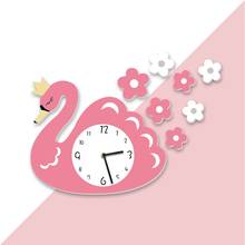 Hot Pink Girl Heart Children's Room Living Room Silent Clock 3D Cartoon Creative Personality Fashion Pink Swan Wall Clock 2024 - buy cheap