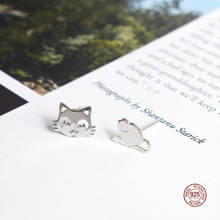 LKO Real 925 Sterling Silver Mini Cute Cat And Mouse Earrings For Girl Fashion Ear Studs For Women Jewelry Ornaments 2024 - buy cheap