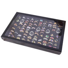 Caja de exhibición de anillos y pendientes de terciopelo con 100 ranuras, caja de almacenamiento, soporte, bandeja, cajas organizadoras de joyas con tapa LXH 2024 - compra barato