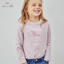 DKH14243 dave bella/Осенняя От 5 до 13 лет детская одежда детская модная футболка с буквенным принтом модные футболки высокого качества для девочек 2024 - купить недорого