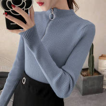 Zipper Sweater Women Turtleneck Solid Autumn Female Knitted Sweater Pullovers Casual Long Sleeve Chic Soft Slim Bottoming Jumper 2024 - buy cheap