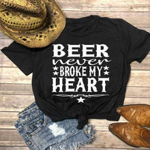 Beer Never Broke My Heart T-shirt Funny Unisex Country Music Tshirt Casual Summer Women Crewneck Graphic Drinking Tee Shirt Top 2024 - buy cheap