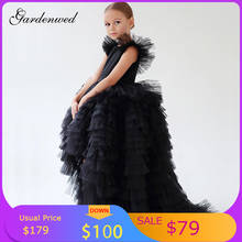 Gardenwed A-line Black&White Simple Flower Girl Dresses Tulle Layers Tired Prom Dress Kid Cap Shoulder Ball Gown,Celebrity Dress 2024 - buy cheap