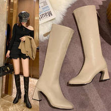 2021 fashion high heels women knee high boots pu leather office ladies dress shoes spring autumn boots woman big size 35-40 hot 2024 - buy cheap