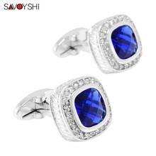 SAVOYSHI Luxury Blue Square Crystal Cufflinks for Mens High Quality French Shirt Cuff buttons Men Accessories Groom Wedding Gift 2024 - buy cheap
