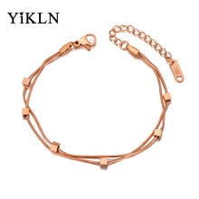 YiKLN Fashion Titanium Stainless Steel Square Charm Bracelets For Women Double Layer Rose Gold Snake Chain Jewelry YB20073 2024 - buy cheap