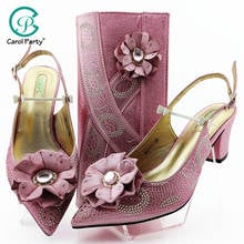 Pink Color Big Crystal African Lady Sandals with Matching Bags Italian Women Pointed Toe Shoes and Bag To Match for Party 2024 - buy cheap