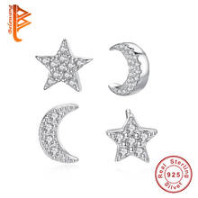 Pendientes de plata de ley 925 para mujer y niña, aretes clásicos de Circonia cúbica, luna, estrella, regalo de joyería 2024 - compra barato