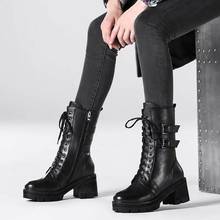 2021 New Women's Autumn Winter Plus Velvet Mart Boots Female Thick-heeled British Style Korean Women's Leather Boots Snow Boots 2024 - buy cheap