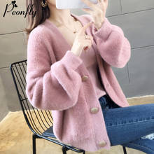 PEONFLY Fashion Faux Fur Cardigan Women New 2019 Autumn Winter Solid Color Coat Soft Casual Single Breasted Sweater Femme 2024 - buy cheap