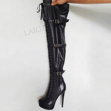 BERZIMER Women Platform Thigh High Boots Buckle Straps Zipper Boots Over Knee Wide Calf Friendly Shoes Woman Big Size 39 43 52 2024 - buy cheap