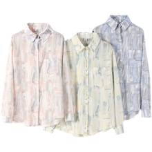 Camisas holgadas Vintage para mujer, camisas estampadas con cuello vuelto, blusas femeninas para primavera y verano 2024 - compra barato