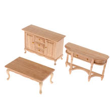 1/12 Natural Wooden TV Cabinet Tea Table Locker Dollhouse Miniature Furniture Set 2024 - buy cheap