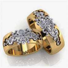 Clássico 2 pçs/set rosa ouro dois-tom padrão clássico oco anel para festa de noivado feminino anéis de jóias 2024 - compre barato
