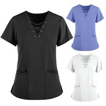 Nurse Uniform Women Solid Color Working Uniform 2021 summer Casual Short Sleeve V-neck Carer Top uniforme enfermera mujer unifo 2024 - buy cheap