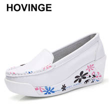 HOVINGE-zapatos de plataforma de piel auténtica para mujer, zapatillas informales con cuña, color blanco, tallas 35-40e096 2024 - compra barato