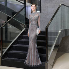 Elegant High Neck Mermaid Crystal Prom Dresses Evening Party Gowns Slim Fitted Bling Bling Muslim Turkey Special Occasion Dress 2024 - buy cheap