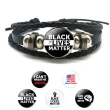 ''BLACK LIVES MATTER'' Quote Personality Black Leather Bracelet''I CAN'T BREATHE''Button Bangle Freedom Equality Glass Jewelry 2024 - buy cheap