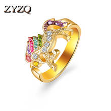 ZYZQ роскошные кольца на палец в виде единорога с цветными полными крошечными кристаллами, кольца в виде пони, золотой цвет, доступные кольца высокого качества 2024 - купить недорого