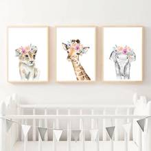 Animals with Wreaths Cute Lion Elephant Giraffe Cub Canvas Painting Nordic Style Baby Bedroom Wall Decoration Painting(No Frame) 2024 - buy cheap