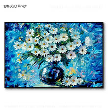 Pure Hand-painted White Flower Daisies Radiance Oil Painting on Canvas Handmade Blue Vase White Flower Thick Knife Oil Painting 2024 - buy cheap