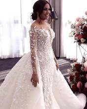 2021 New Arrival Wedding Dress Sweetheart Mermaid Court Train Applique Long Sleeve Bridal Gown with Detachable Train 2024 - buy cheap