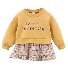 Vestido xadrez manga comprida infantil, xadrez, vestidos casuais para meninas, bebês, vestido de algodão para outono 2024 - compre barato