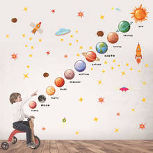 Nove planeta decalques de parede removível sistema solar espaço adesivos de parede decoração do quarto das crianças fundo da parede 2024 - compre barato