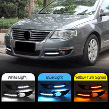 Conjunto de luzes led drl para carro, lâmpada de neblina diurna, sinal de seta amarela, para vw volkswagen passat b6 2005-2012 2024 - compre barato
