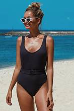 Yellow Black Green Ribbed One-piece Swimsuit with Belt 2020 Mujer Triangle Swimwear Women High Cut Bathing Suit Micro Bikini 2024 - buy cheap