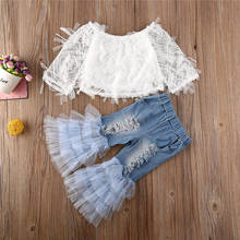 1-6Y Fashion Summer Toddler Kids Baby Girls Clothes Sets White Lace Tops T-shirt Denim Long Pants Jeans Outfits Set 2024 - buy cheap