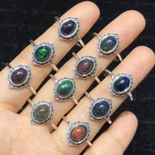 Natural Opal Ring with Multicolor Opal Oval 6x8mm 100% 925 Sterling Silver Wedding Rings Women Adjustable Rings Size 2024 - buy cheap