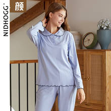 Women's Ruffled Long Sleeve Pajamas Knitted Modal Home Wear Turn-down Collar Sleepwear Women Two Piece Set Solid Sexy Nightwear 2024 - buy cheap