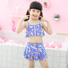 Kids Girls High Waist Bikini Swimdress Cute 2 Piece Grid Print Swimsuit Blue/Red Lovely Child Microfiber Skirt Children Swimwear 2024 - buy cheap