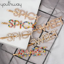 Blingbling rhinestone hair pins with words rainbow clear initial  letter hair clips pearl Bobby pins headwear for women girls 2024 - buy cheap