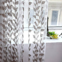 Voile cortina de porta com estampa de folhas, super estampa de tule para sala de estar janela sem tampa com saias de painel transparente 2024 - compre barato