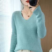 100% merino wool ladies V-neck sweater 2020 autumn and winter warm soft knitted pullover sweater women cashmere sweater 2024 - buy cheap