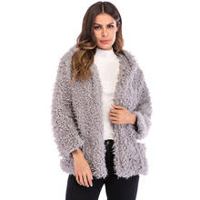 Casual Outono Inverno Mulheres Casaco de Pelúcia de Manga Longa Bolso Solto Fluffy Jacket Quente Brasão Faux Fur 2019 Casaco Com Capuz 2024 - compre barato