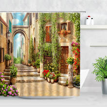 Pintura a óleo flor urbana construção de rua cenário jardim fundo de parede decoração de parede cortinas de chuveiro decoração de casa cortina de banheiro 2024 - compre barato