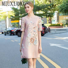 MIUXIMAO Luxurious 2020 Spring & Summer dress  Party dress Flower Pink Slim Short Sleeve Office Lady Dress Women Vestidos 2024 - buy cheap