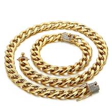 15mm de largura novas chegam ouro tom nk cubana link chain metal aço inoxidável colar ou pulseira para mulheres dos homens jóias 7-40 polegada 2024 - compre barato