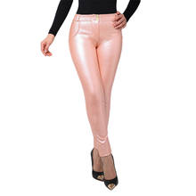 Melody-Pantalones brillantes de piel sintética para mujer, mallas ajustadas de cuero rosa, Leggings forrados de lana, moldeadores de glúteos 2024 - compra barato