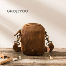 GROJITOO New men's sports bag single shoulder bag for man small cowhide cross bag leisure youth crazy horse leather waist bag 2024 - buy cheap