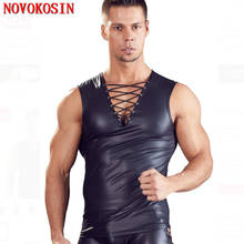 M-2XL 2021 Matte Faux Leather Men Sexy Tight Fitting Tops Tees DS Motorbike Sleeveless PU Vest Bandage Neck Night Club Shirts 2024 - buy cheap