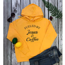 Movido por jesus e café moletom feminino pulôveres gráficos, religiosos cristãos casuais motivos bíblia verso igreja 2024 - compre barato