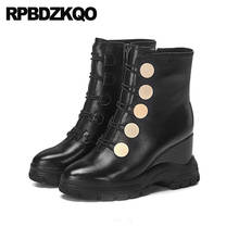 Booties Front Lace Up Casual Ankle Boots Autumn High Heel Wedge Black Embellished Women 2021 Shoes Platform Fur Brand Short 2024 - buy cheap