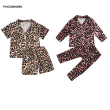 Conjunto de pijama con estampado de leopardo para niñas pequeñas, ropa de dormir infantil de manga corta y larga, con botones y pantalones cortos, por 2 uds., 2020 2024 - compra barato